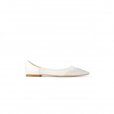 JIMMY CHOO LOVE FLAT WHITE DEGRADE CRYSTAL MESH FLATS LOVEFLATNYT